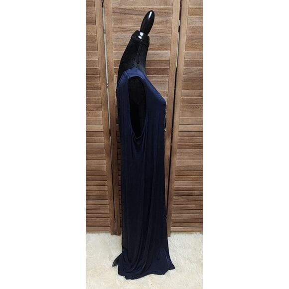 Vintage 90s All That Jazz Dress Plus Size 2X Navy Blue Sleeveless Stretch Maxi - Picture 3 of 7